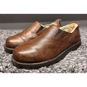 UGG Shoes Loafers Mens 12 Brown Leather Sheepskin Shearling Lined Chunky Slip On